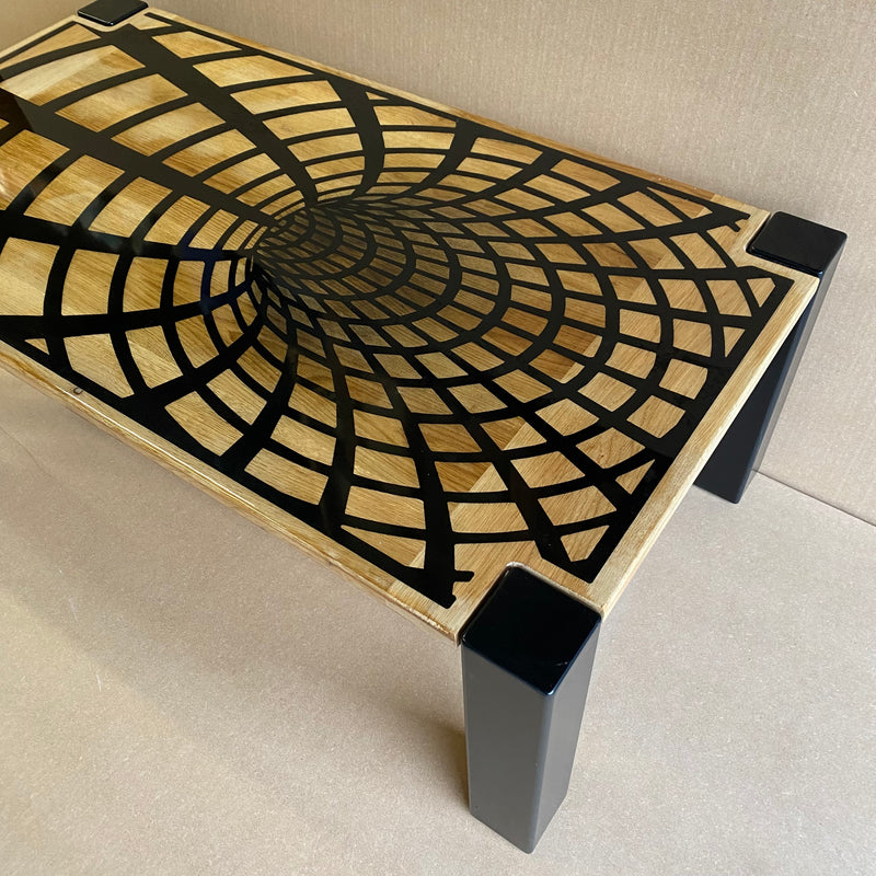METAL FRAME POWDER COATING SOLID OAK RESIN TOP COFFEE TABLE 1300 X 700 X 400 mm - MADE IN BRITAIN