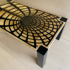 METAL FRAME POWDER COATING SOLID OAK RESIN TOP COFFEE TABLE 1300 X 700 X 400 mm - MADE IN BRITAIN
