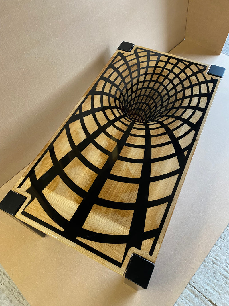 METAL FRAME POWDER COATING SOLID OAK RESIN TOP COFFEE TABLE 1300 X 700 X 400 mm - MADE IN BRITAIN